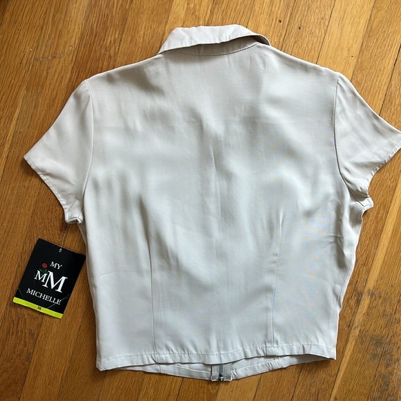 90s Vintage Deadstock NWT Tan Zip Front Blazer / Top Fitted Collar Top Size M - Picture 13 of 16